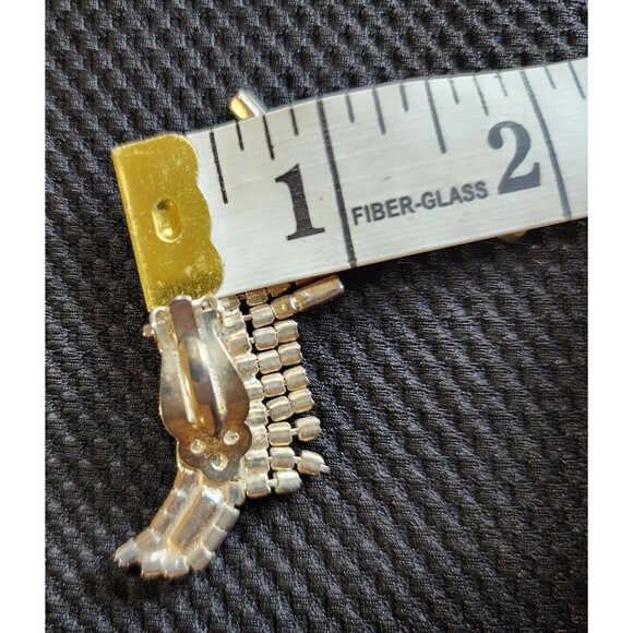 Vintage Rhinestone Dangling Baguette Clip On Earrings Long Ear Climbers Clear 4" - Picture 10 of 12